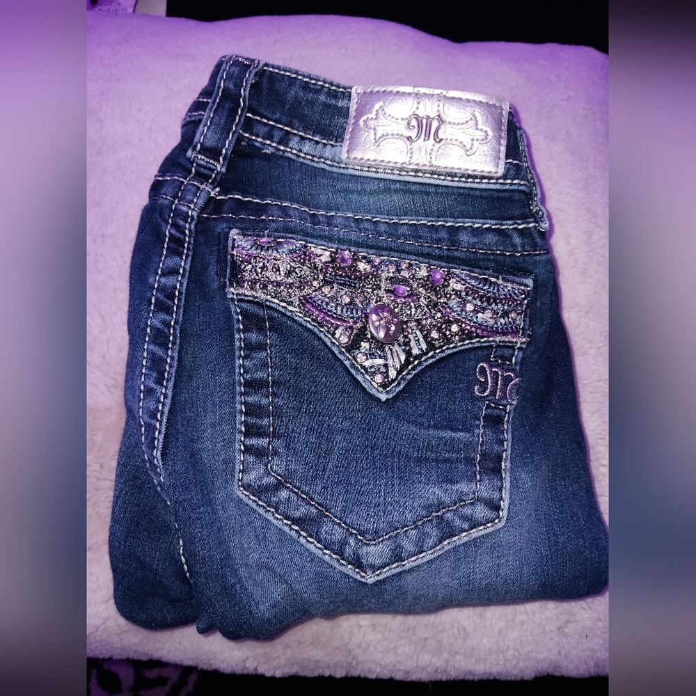 Miss Me Dark Blue Skinny Size 27 Jeans with Silver Embellishments